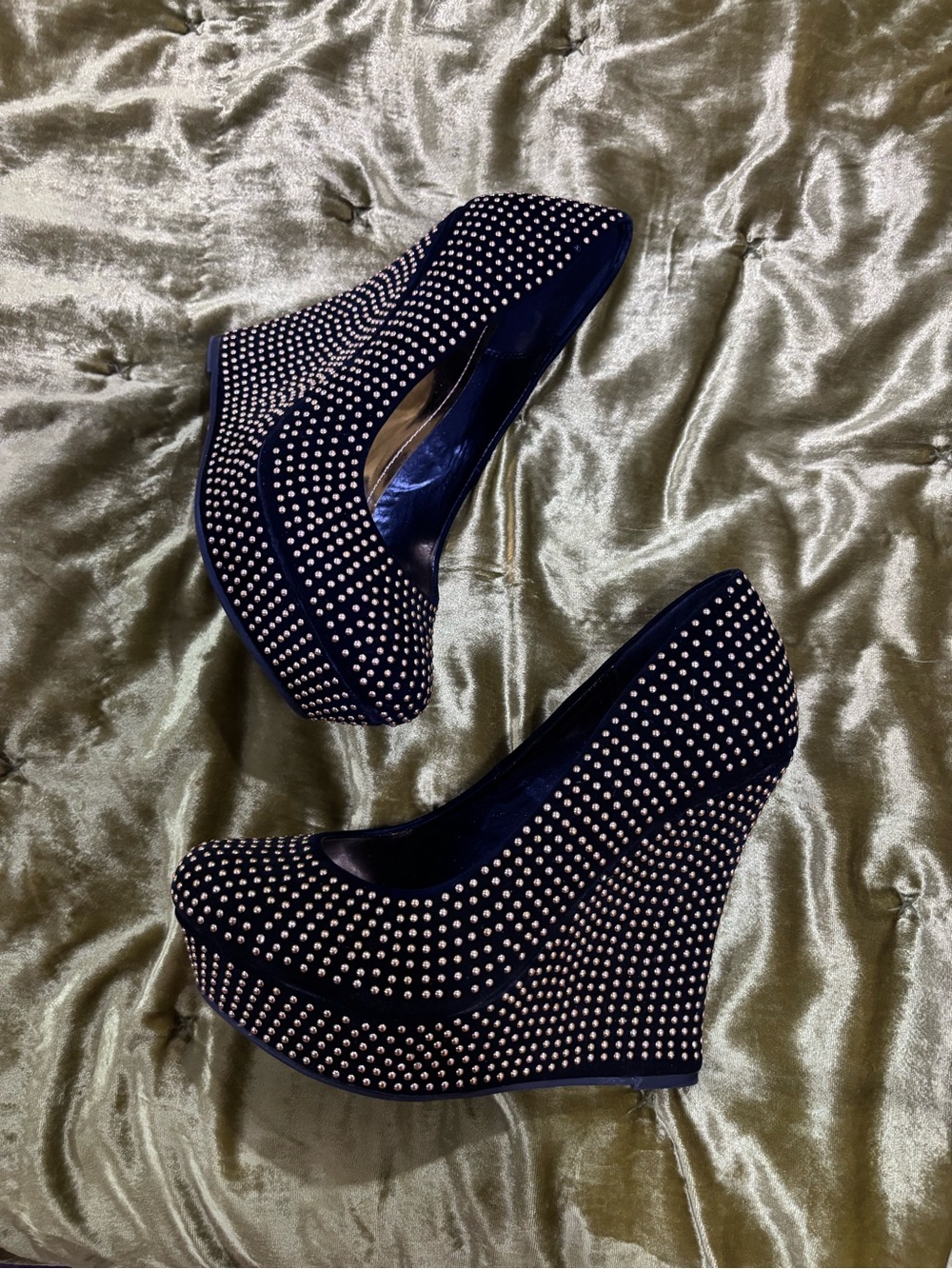 Posh Studded black Platform Wedge Heels - Women's Fashion Pumps
